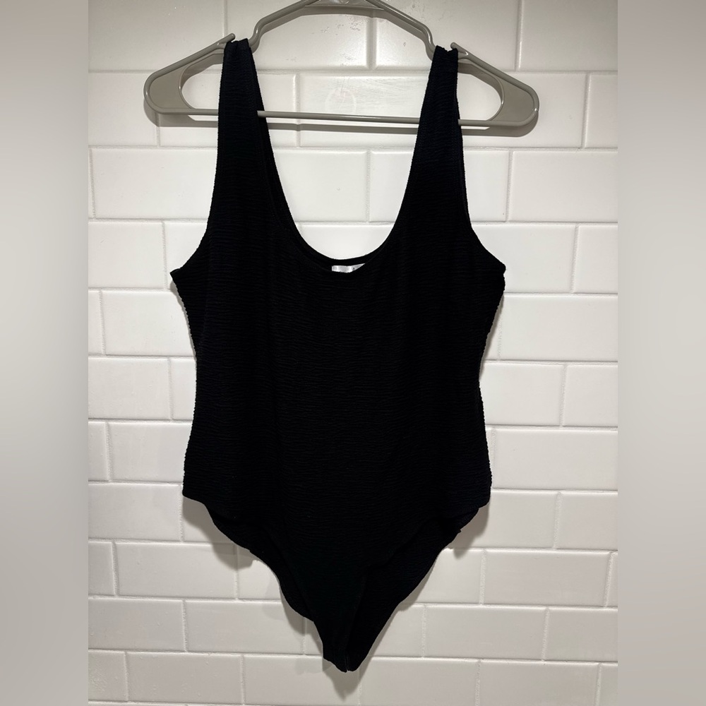 Nine Britton Black Textured Ribbed Bodice Sleeveless Bodysuit (Size XL)